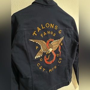 P&Co Talons & Fangs Moto Embroidered Navy Denim Jacket L US (XL UK)